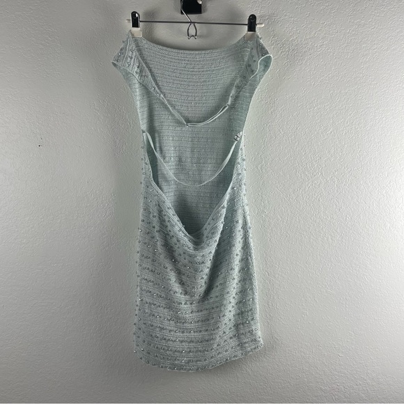 Aya Muse Dosa Sky Melt Knit Beaded Halter Mini Dress Large Blue Cocktail Party - Picture 4 of 8